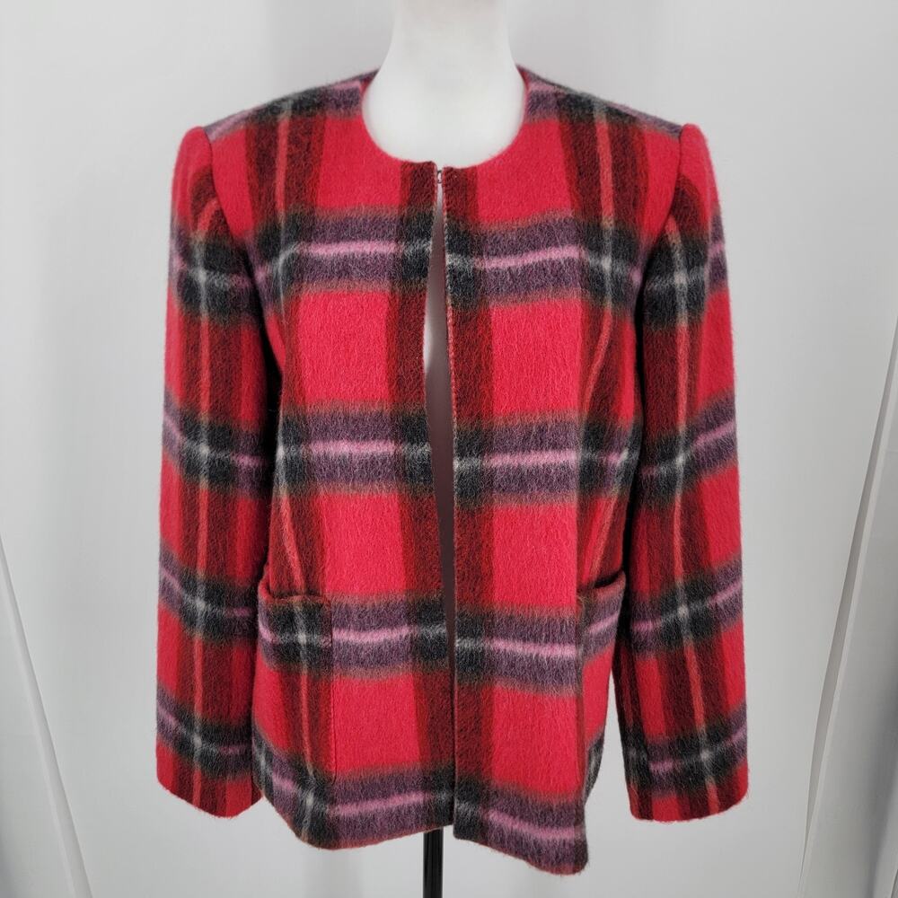 Collections by Cross Country Blazer Womens 14 Wool Mohair Blend Plaid Vintage